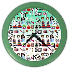 Kawaii Collage Green Ombre Color Wall Clock