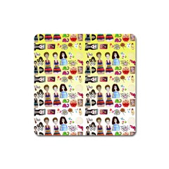 Kawaii Collage Yellow  Ombre Square Magnet by snowwhitegirl