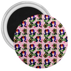 60s Girl Pink Floral Daisy 3  Magnets by snowwhitegirl