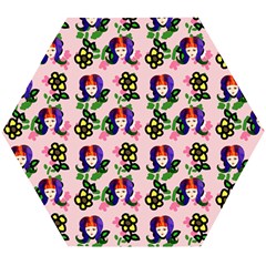 60s Girl Pink Floral Daisy Wooden Puzzle Hexagon by snowwhitegirl