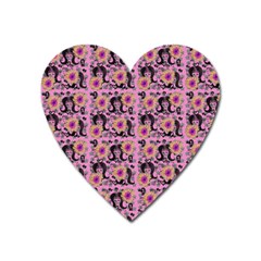 60s Girl Floral Pink Heart Magnet
