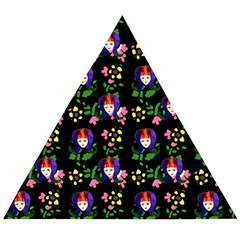 60s Girl Floral Daisy Black Wooden Puzzle Triangle by snowwhitegirl