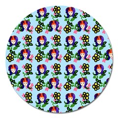 60s Girl Light Blue Floral Daisy Magnet 5  (round)