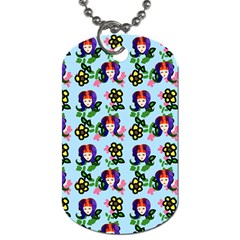 60s Girl Light Blue Floral Daisy Dog Tag (two Sides)