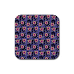 60s Girl Floral Blue Rubber Coaster (square)  by snowwhitegirl