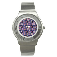 60s Girl Floral Blue Stainless Steel Watch by snowwhitegirl