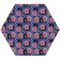 60s Girl Floral Blue Wooden Puzzle Hexagon by snowwhitegirl