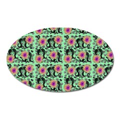 60s Girl Floral Green Oval Magnet