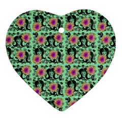 60s Girl Floral Green Heart Ornament (two Sides) by snowwhitegirl