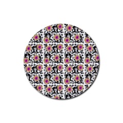 60s Girl Floral White Rubber Round Coaster (4 Pack) 