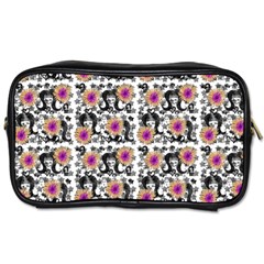 60s Girl Floral White Toiletries Bag (one Side) by snowwhitegirl