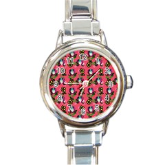 60s Girl Dark Pink Floral Daisy Round Italian Charm Watch by snowwhitegirl