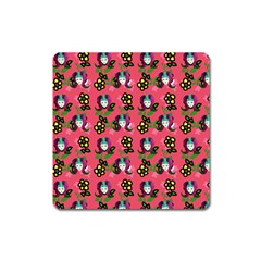 60s Girl Dark Pink Floral Daisy Square Magnet