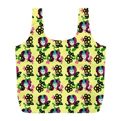 60s Girl Yellow Floral Daisy Full Print Recycle Bag (l) by snowwhitegirl