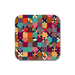 Geometric Mosaic Rubber Square Coaster (4 Pack)  by designsbymallika