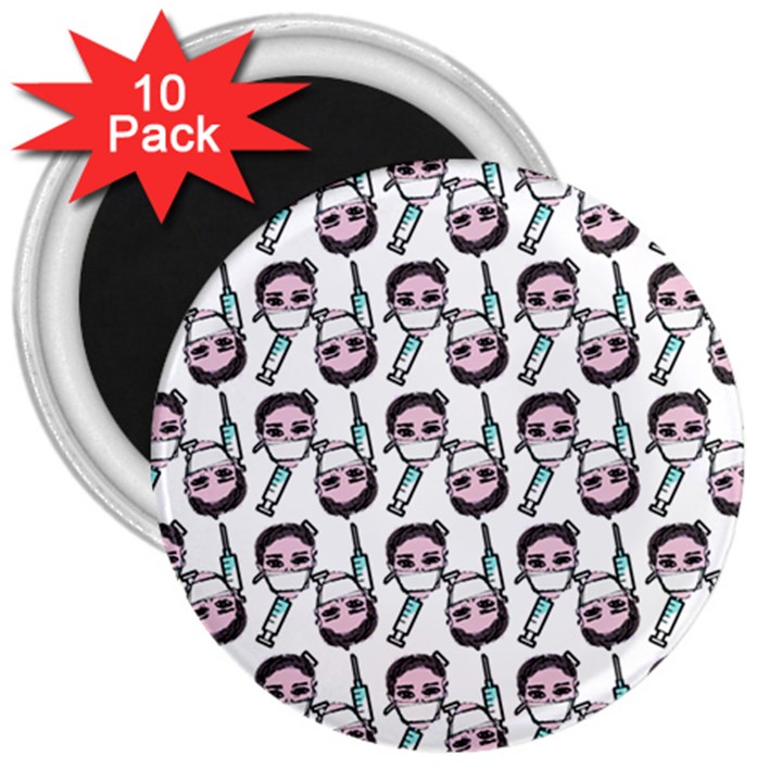 Doctor Pattern White 3  Magnets (10 pack) 