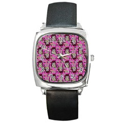 Braids Doll Daisies Pink Square Metal Watch