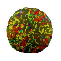 Colorful Brush Strokes Painting On A Green Background                                                   Standard 15  Premium Flano Round Cushion by LalyLauraFLM