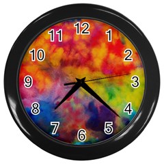 Colorful Watercolors Texture                                                    Wall Clock (black) by LalyLauraFLM