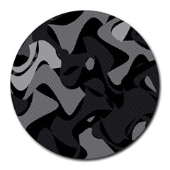 Trippy, Asymmetric Black And White, Paint Splash, Brown, Army Style Camo, Dotted Abstract Pattern Round Mousepads by Casemiro