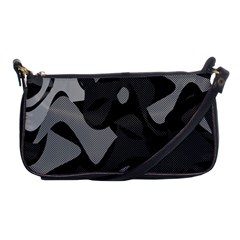 Trippy, Asymmetric Black And White, Paint Splash, Brown, Army Style Camo, Dotted Abstract Pattern Shoulder Clutch Bag by Casemiro