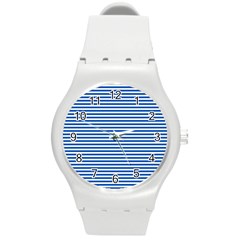 Classic Marine Stripes Pattern, Retro Stylised Striped Theme Round Plastic Sport Watch (m)