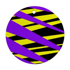 Abstract Triangles, Three Color Dotted Pattern, Purple, Yellow, Black In Saturated Colors Ornament (round)