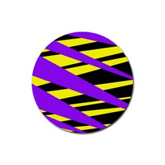 Abstract Triangles, Three Color Dotted Pattern, Purple, Yellow, Black In Saturated Colors Rubber Round Coaster (4 Pack)  by Casemiro