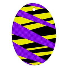 Abstract Triangles, Three Color Dotted Pattern, Purple, Yellow, Black In Saturated Colors Oval Ornament (two Sides) by Casemiro