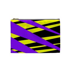 Abstract Triangles, Three Color Dotted Pattern, Purple, Yellow, Black In Saturated Colors Cosmetic Bag (medium)