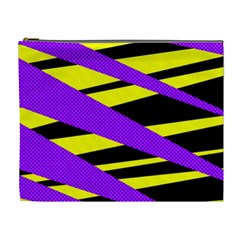 Abstract Triangles, Three Color Dotted Pattern, Purple, Yellow, Black In Saturated Colors Cosmetic Bag (xl) by Casemiro