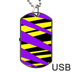 Abstract Triangles, Three Color Dotted Pattern, Purple, Yellow, Black In Saturated Colors Dog Tag Usb Flash (one Side) by Casemiro