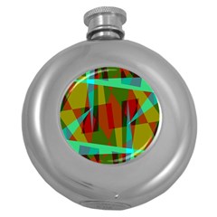 Rainbow Colors Palette Mix, Abstract Triangles, Asymmetric Pattern Round Hip Flask (5 Oz) by Casemiro