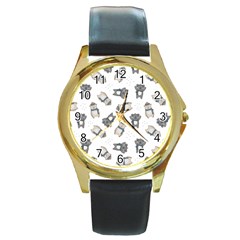 Cute Seamless Pattern With Koala Panda Bear Round Gold Metal Watch by Amaryn4rt