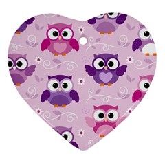 Seamless Cute Colourfull Owl Kids Pattern Ornament (heart) by Amaryn4rt