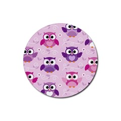 Seamless Cute Colourfull Owl Kids Pattern Rubber Coaster (round)  by Amaryn4rt