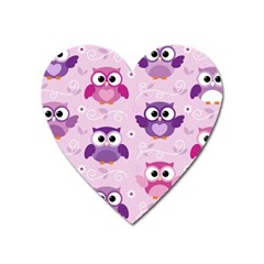 Seamless Cute Colourfull Owl Kids Pattern Heart Magnet by Amaryn4rt