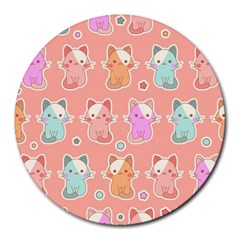 Cute Kawaii Kittens Seamless Pattern Round Mousepads by Amaryn4rt