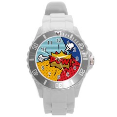 Pow Word Pop Art Style Expression Vector Round Plastic Sport Watch (l) by Amaryn4rt