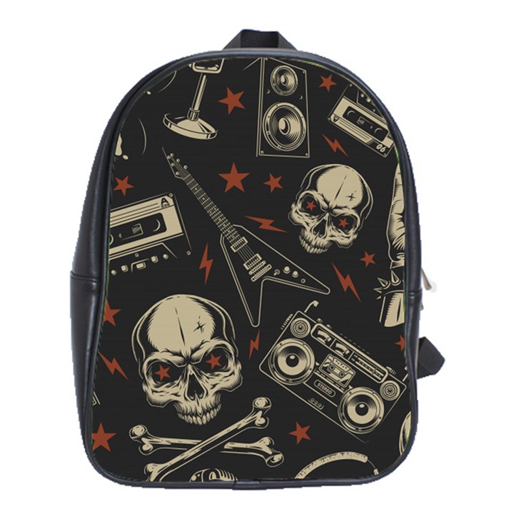 Grunge Seamless Pattern With Skulls School Bag (XL)