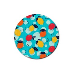 Pop Art Style Citrus Seamless Pattern Rubber Round Coaster (4 Pack)  by Amaryn4rt