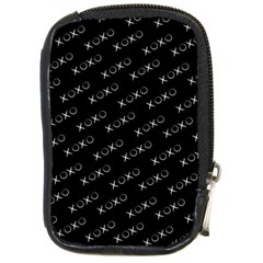Xoxo Black And White Pattern, Kisses And Love Geometric Theme Compact Camera Leather Case by Casemiro
