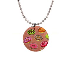 Doughnut Doodle Colorful Seamless Pattern 1  Button Necklace by Amaryn4rt