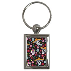 Day Dead Skull With Floral Ornament Flower Seamless Pattern Key Chain (rectangle) by Amaryn4rt