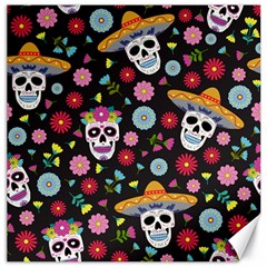 Day Dead Skull With Floral Ornament Flower Seamless Pattern Canvas 16  X 16  by Amaryn4rt
