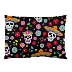 Day Dead Skull With Floral Ornament Flower Seamless Pattern Pillow Case (two Sides)