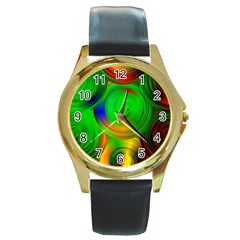 Pebbles In A Rainbow Pond Round Gold Metal Watch by ScottFreeArt