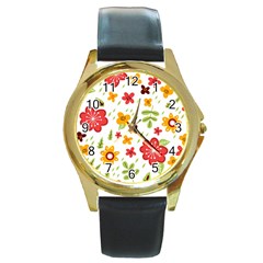 Flower Pattern  Round Gold Metal Watch by alllovelyideas