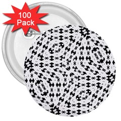 Black And White Ethnic Print 3  Buttons (100 Pack) 