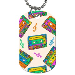 Seamless Pattern With Colorfu Cassettes Hippie Style Doodle Musical Texture Wrapping Fabric Vector Dog Tag (two Sides) by Amaryn4rt